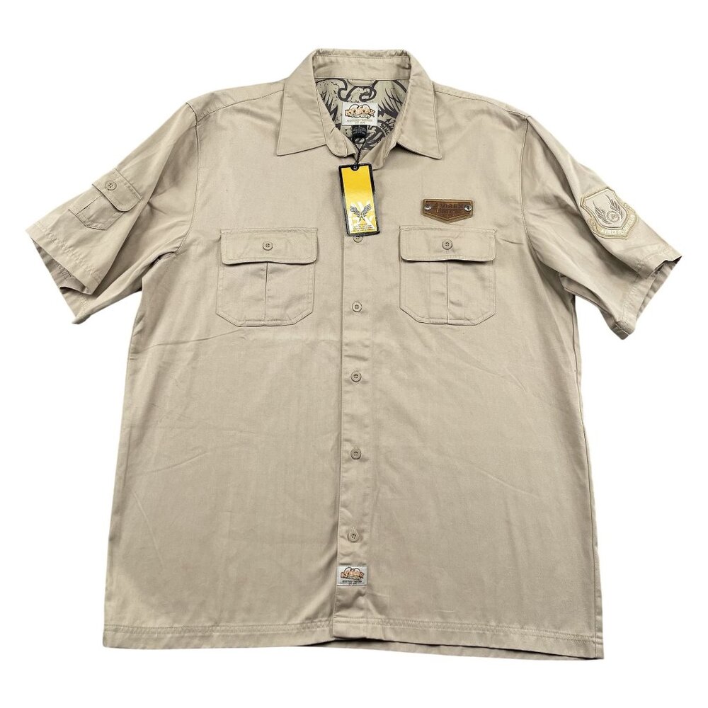 NWT VTG Avirex Short Sleeve Button Down Shirt Mens Large Tan
